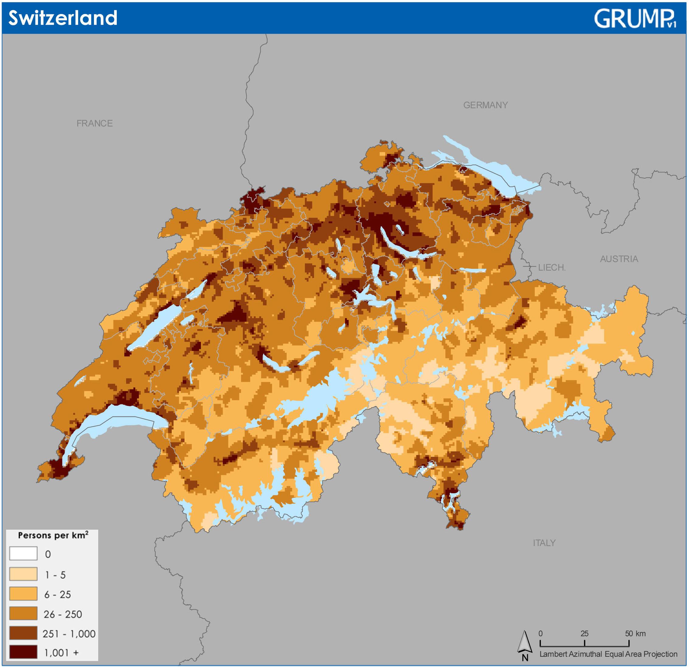 Map of Switzerland population population density and structure of